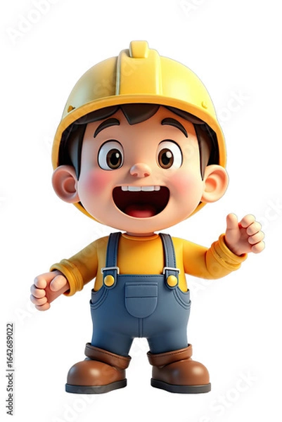 Obraz Cheerful cartoon character wearing a hard hat and overalls.