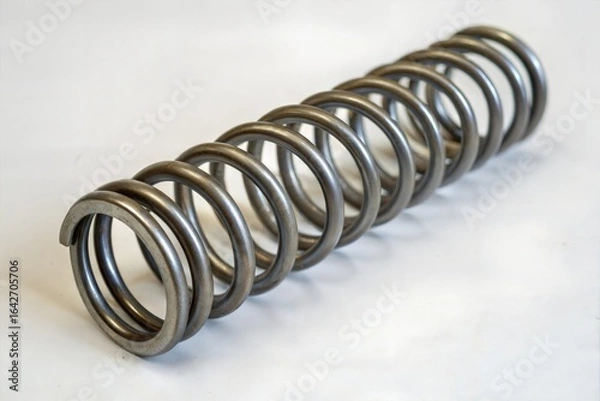Fototapeta Robust metal coil spring showcases intricate design and industrial resilience, perfect for engineering and mechanical concepts.