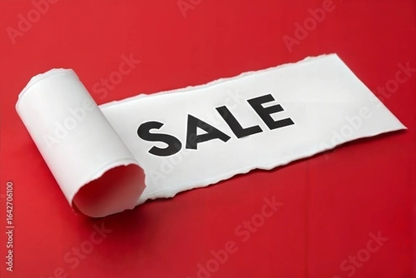 Fototapeta Uncover incredible savings with a bold 'SALE' announcement, revealing a vibrant red background and dynamic design perfect for promotions