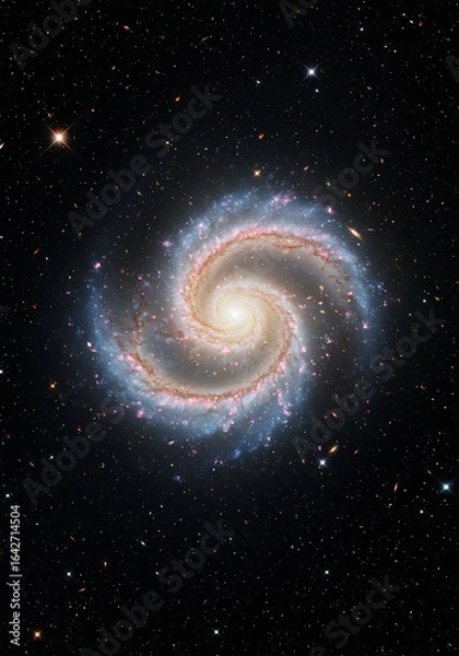 Fototapeta Spiral Galaxy with Bright Center and Surrounding Stars in Deep Space