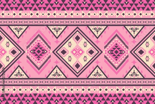 Fototapeta Pink and cream ethnic boho seamless pattern. Native American, Navajo pattern, tribal vector texture. Aztec ornament. Design for black ground Capet , curtains, blankets, Use in design for clothing.