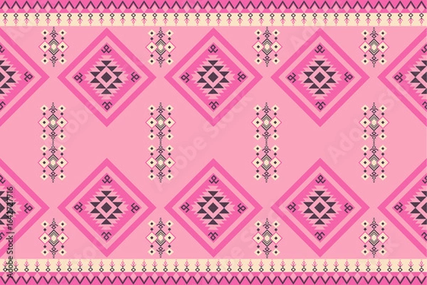 Fototapeta Pink and cream ethnic boho seamless pattern. Native American, Navajo pattern, tribal vector texture. Aztec ornament. Design for black ground Capet , curtains, blankets, Use in design for clothing.