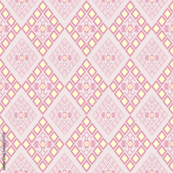Fototapeta Pink and cream ethnic boho seamless pattern. Native American, Navajo pattern, tribal vector texture. Aztec ornament. Design for black ground Capet , curtains, blankets, Use in design for clothing.
