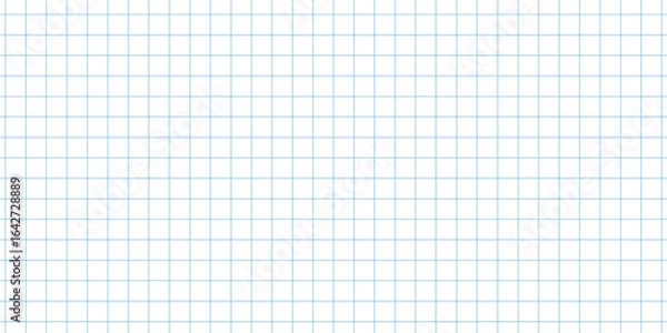 Fototapeta Seamless light blue graph paper grid pattern on white background, clean squared notebook page texture perfect for math, engineering, design layouts, school projects, and technical illustrations.