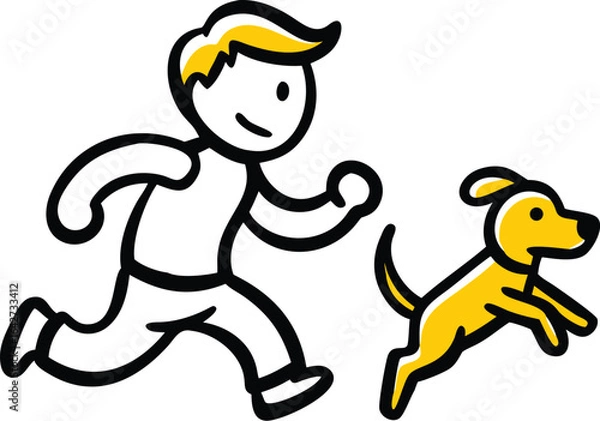 Obraz Boy jogging with dog