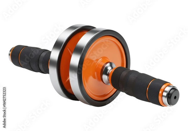 Fototapeta オレンジ色の腹筋ローラー器具と滑り止めグリップ付き透明背景