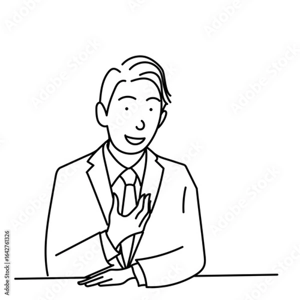 Fototapeta 商談中に話す男性 ビジネスマン 線画 ベクターイラスト 白背景