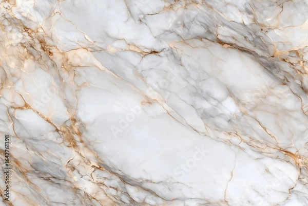 Fototapeta White marble slab with warm caramel and gold veins — elegant, high‑end stone texture for luxury backgrounds