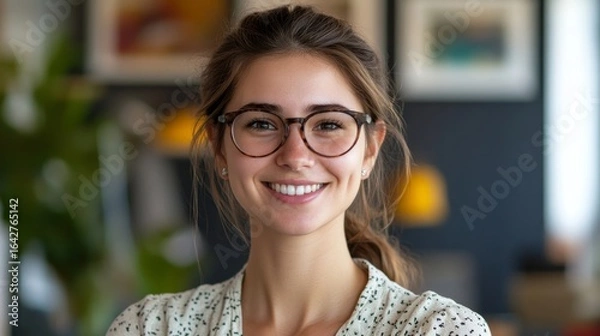 Fototapeta Happy young woman working remotely on her laptop in the countryside. The image promotes flexible working culture and the joy of rural remote work, Generative AI