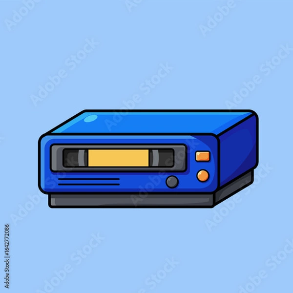 Fototapeta Cartoon Style Blue VCR Player Device Isolated Electronics Illustration