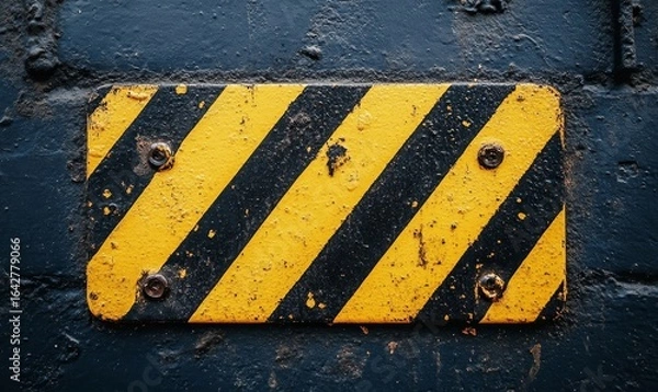 Fototapeta hazard yellow and black striped sign, symbolizing caution and safety. This image represents the importance of adhering to safety regulations in various industries, Generative AI