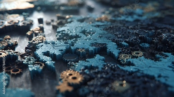 Fototapeta Detailed close-up of intricate gears and cogs.