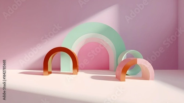 Fototapeta Colorful arch shapes in a pastel-colored room.