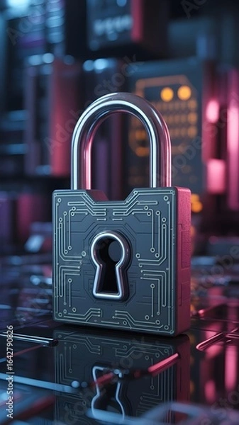 Fototapeta Futuristic Cyber Security Lock with Circuit Board Design