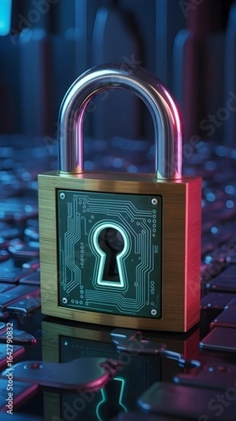 Fototapeta Futuristic Cyber Security Lock with Circuit Board Design