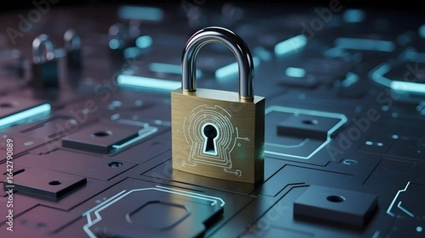 Fototapeta Futuristic Cyber Security Lock with Circuit Board Design
