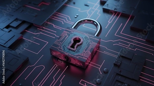Fototapeta Futuristic Cyber Security Lock with Circuit Board Design