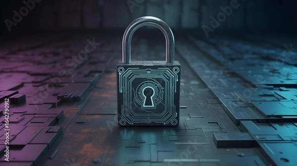 Fototapeta Futuristic Cyber Security Lock with Circuit Board Design