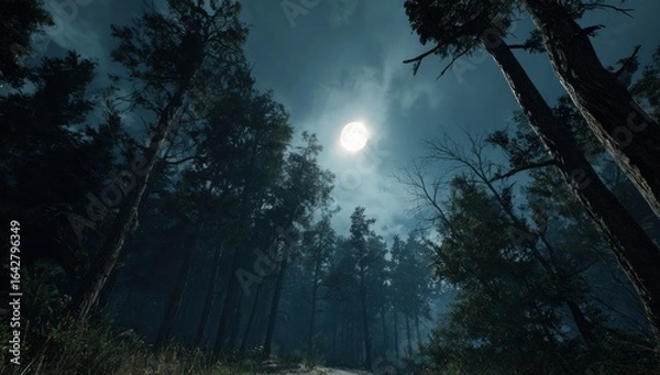 Obraz Misty forest at night