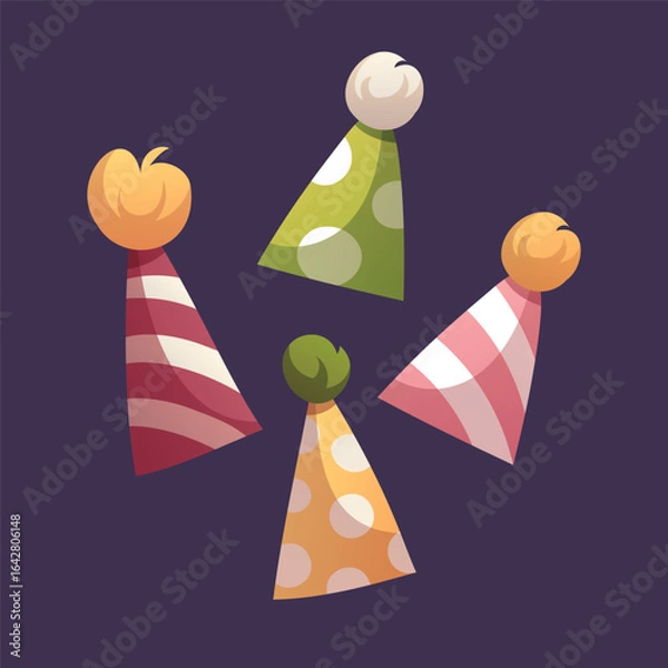 Fototapeta Set of colorful party hats, vector illustration.