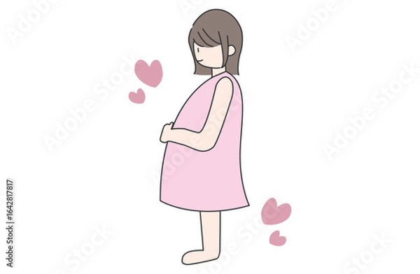 Fototapeta ピンクのワンピースを着た妊婦のシンプルなイラスト