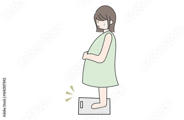 Fototapeta 体重計に乗って予想以上に太っていて焦る妊婦