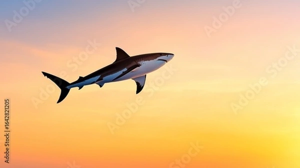 Obraz Pixel Art Great White Shark Leaping at Sunset