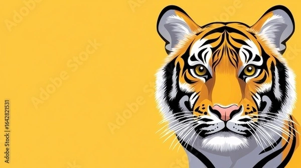 Obraz Pixel Art Tiger Portrait on Yellow Background