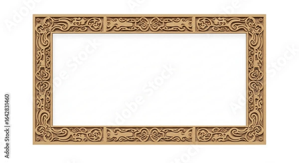 Fototapeta Elegant wooden frame featuring intricate carved patterns, ideal for displaying artwork or important documents with a touch of traditional craftsmanship.