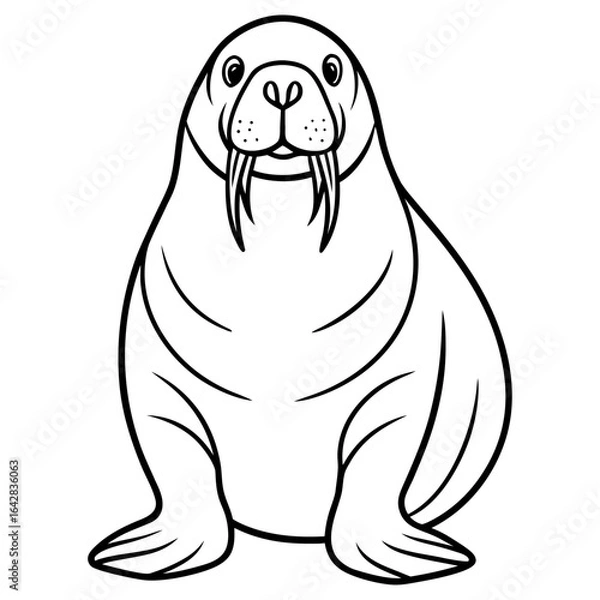 Fototapeta Cartoon walrus sitting, isolated on white background