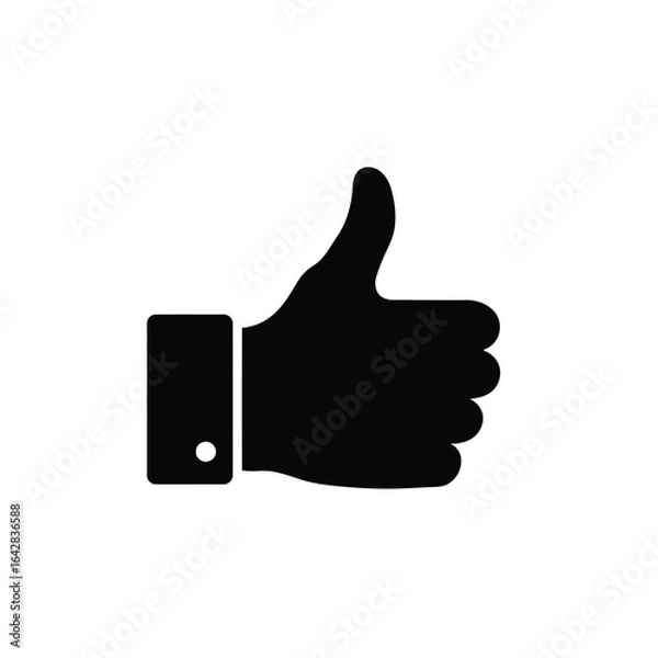 Fototapeta Black silhouette of a hand giving a thumbs up on a white background gesture Vector illustration of
