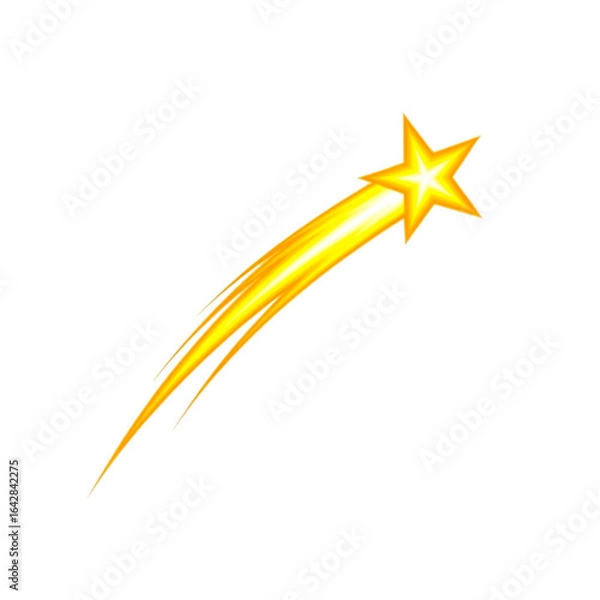 Fototapeta shooting star icon, yellow trail comet with glowing star shape fast motion graphic element for decoration celebration astronomy celestial design isolated object illustration
