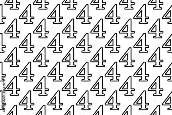 Fototapeta Seamless pattern completely filled with outlines of number four symbols. Elements are evenly spaced. Illustration on transparent background