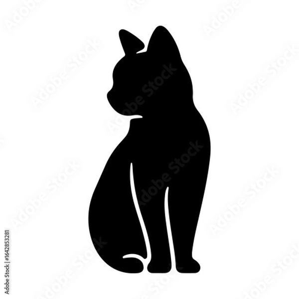 Fototapeta A large cat symbol in the center. Isolated black symbol. Illustration on transparent background