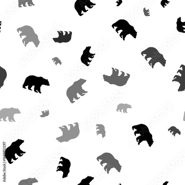 Fototapeta Seamless vector pattern with bear icons, creating a creative monochrome background with rotated elements. Illustration on transparent background