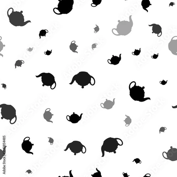 Fototapeta Seamless vector pattern with teapot for tea symbols, creating a creative monochrome background with rotated elements. Illustration on transparent background