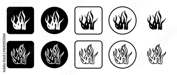 Fototapeta Icon set of seaweed symbol. Filled, outline, black and white icons set, flat style.  Illustration on transparent background