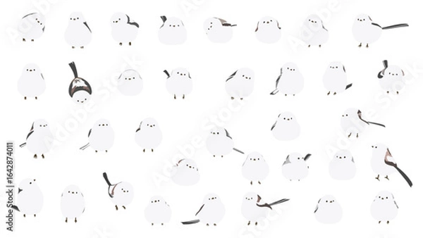 Fototapeta かわいいシマエナガのイラストセット