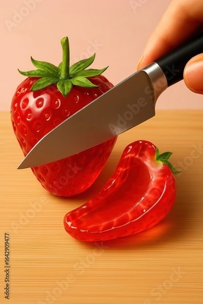 Obraz red strawberry slicing