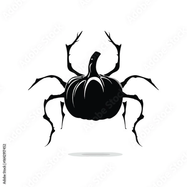 Fototapeta Vector silhouette set of Halloween Pumpkin with Spider Legs isolated in White background, silhouette Set, Halloween theme, Vector illustration 