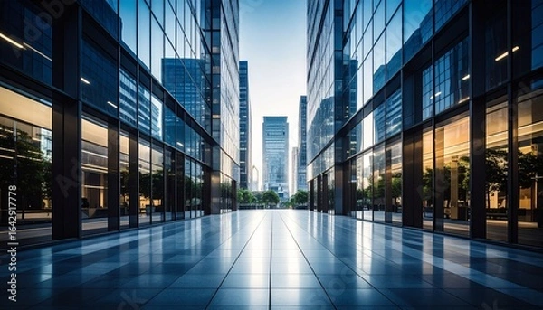 Obraz 都会の高層ビル　オフィス街　シンメトリー