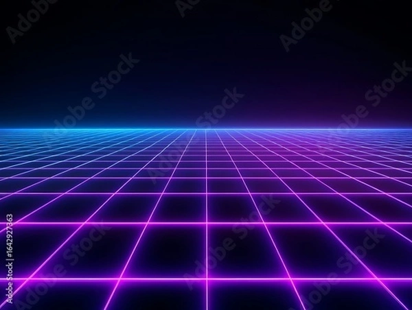 Fototapeta Abstract Neon Grid Landscape with Digital Futuristic Sci Fi Theme