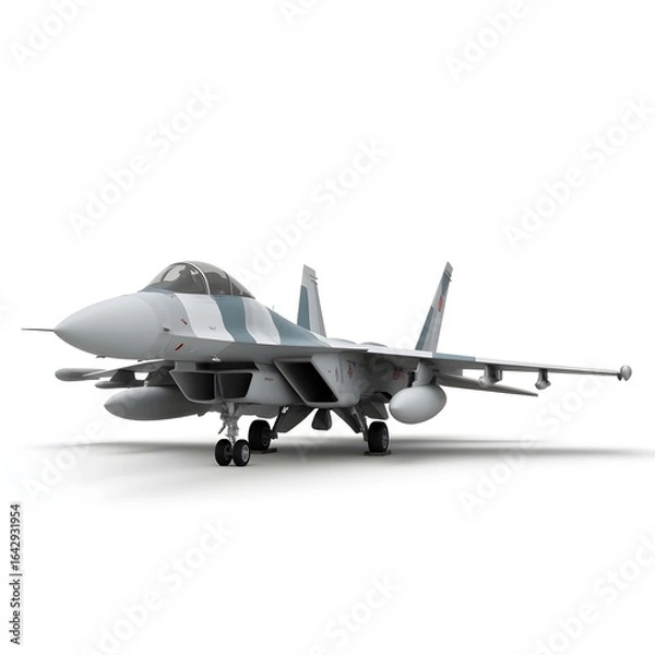 Fototapeta Photorealistic High-Resolution Mikoyan MiG-29 Fighter Jet Side Profile Isolated on Pure White Background