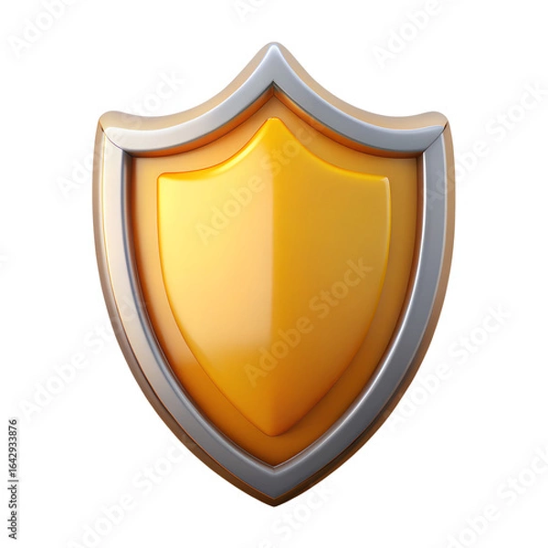 Obraz A golden shield with a silver border, symbolizing protection and security, isolated on transparent background