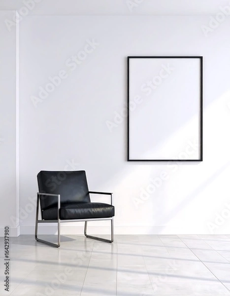 Fototapeta Modern black leather chair interior mockup