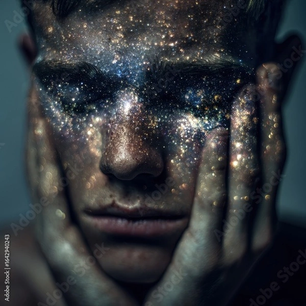 Obraz A man's face, adorned with a celestial design.