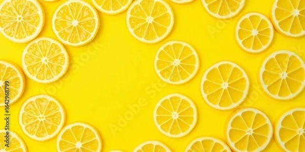 Obraz Vibrant yellow background filled with juicy lemon slice repeat pattern,  nature,  graphic
