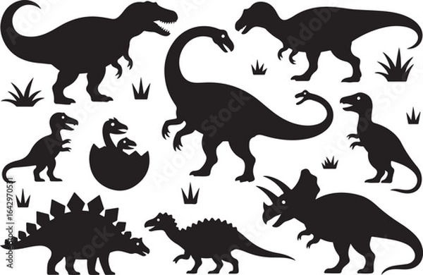 Fototapeta Silhouette Dinosaurs Seamless Pattern Design Featuring Various Species and a Prehistoric Aesthetic Perfect for Childrens Products and Educational Materials