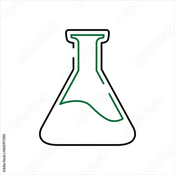 Obraz Erlenmeyer Conical Flask with Green Liquid Outline 