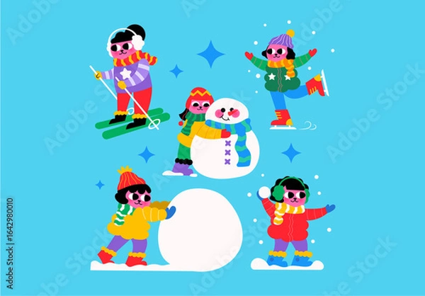 Fototapeta White Quirky Winter Activity Asset Illustration